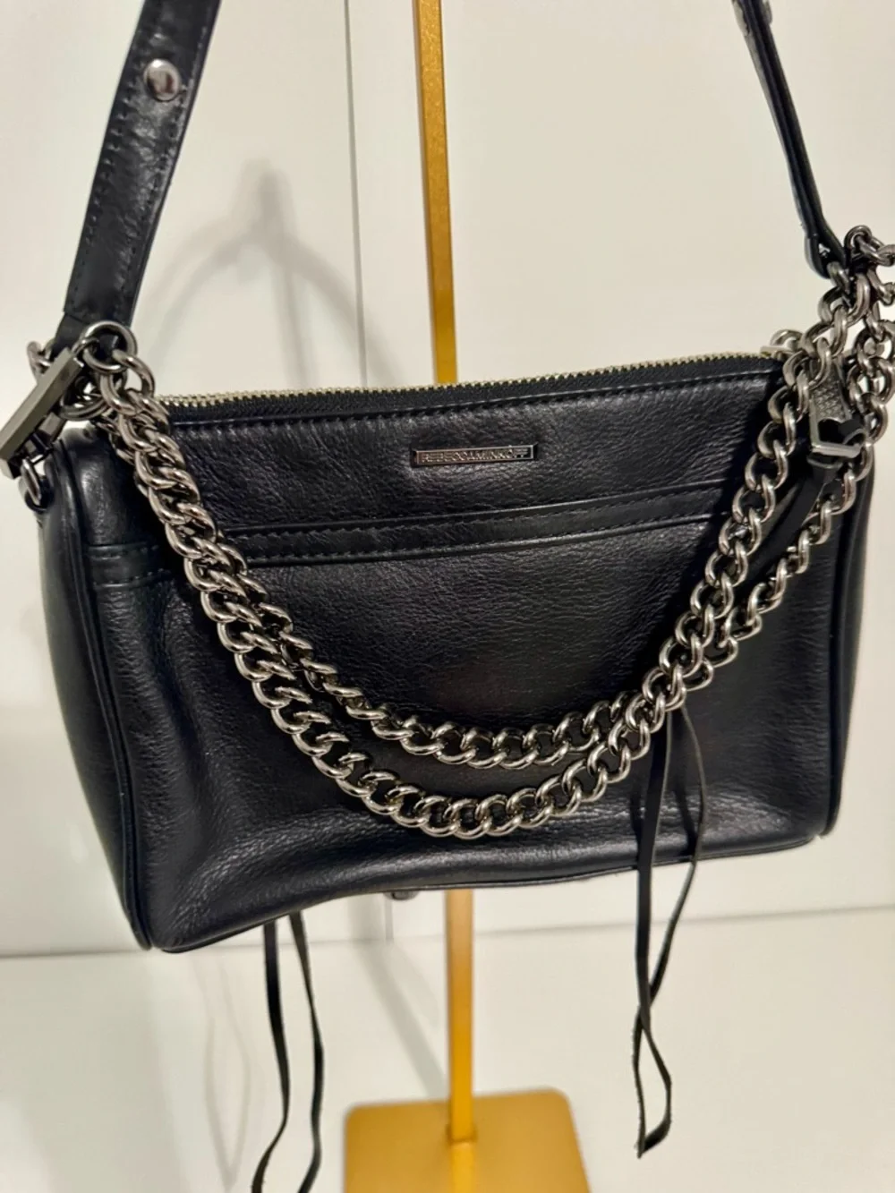 Rebecca Minkoff Black Leather Mini M.A.C. Crossbody with‎ Silver Hardware